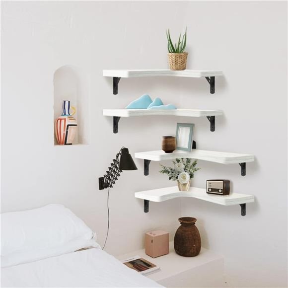 Corner Floating Shelves Wall Set of 4, Natural Mounted Rustic Wood Shelves - Picture 6 of 6